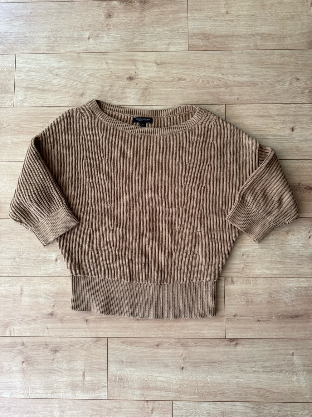 Banana Republic Organic Cotton Chunky Knit Sweater Tan 3/4 Sleeve Pullover M